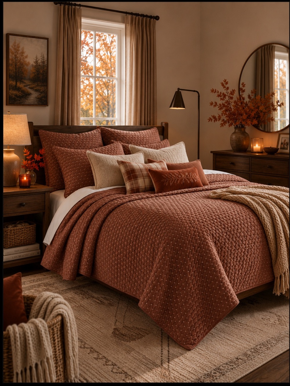 New Levtex Home Velvet Stitch Reversible Quilt & Sham Set Warm Color Fall Winter